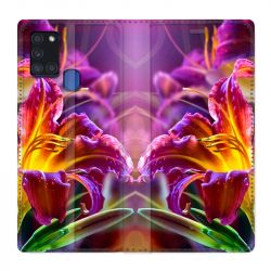 Housse cuir portefeuille pour Samsung Galaxy A21S Fleur Lys Color