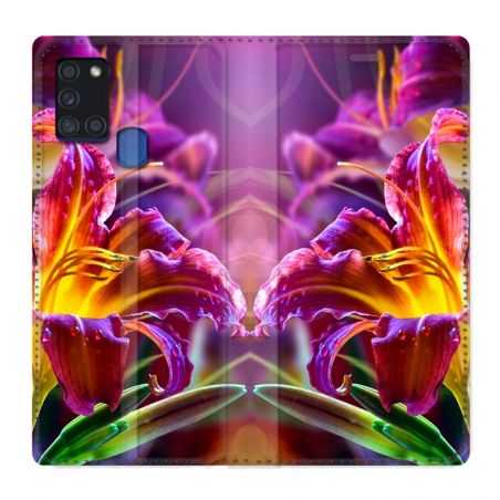 Housse cuir portefeuille pour Samsung Galaxy A21S Fleur Lys Color
