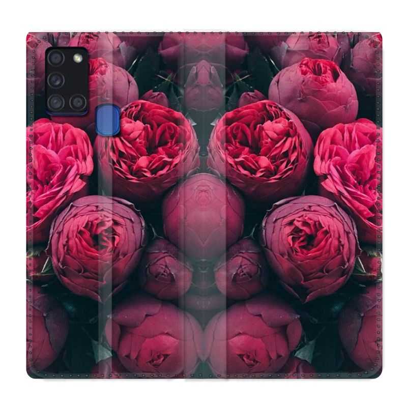 Housse cuir portefeuille pour Samsung Galaxy A21S Fleur Pivoine