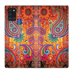 Housse cuir portefeuille pour Samsung Galaxy A21S Fleur Psychedelic