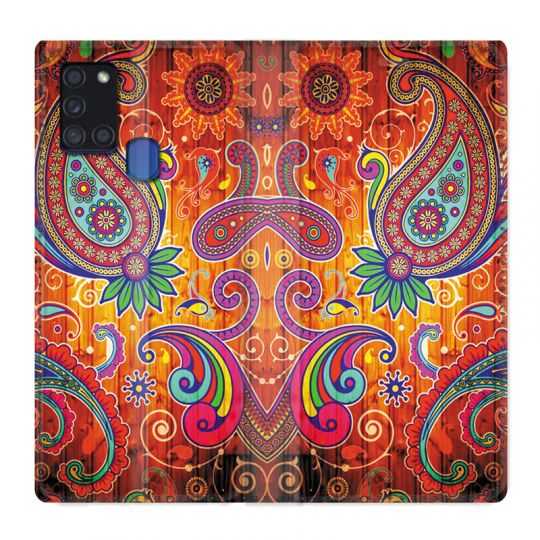 Housse cuir portefeuille pour Samsung Galaxy A21S Fleur Psychedelic