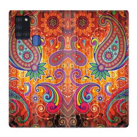 Housse cuir portefeuille pour Samsung Galaxy A21S Fleur Psychedelic