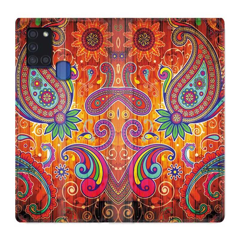 Housse cuir portefeuille pour Samsung Galaxy A21S Fleur Psychedelic