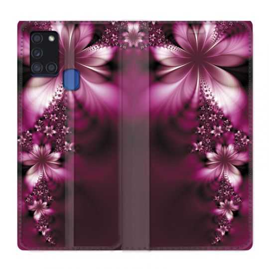 Housse cuir portefeuille pour Samsung Galaxy A21S Fleur Violette Montante