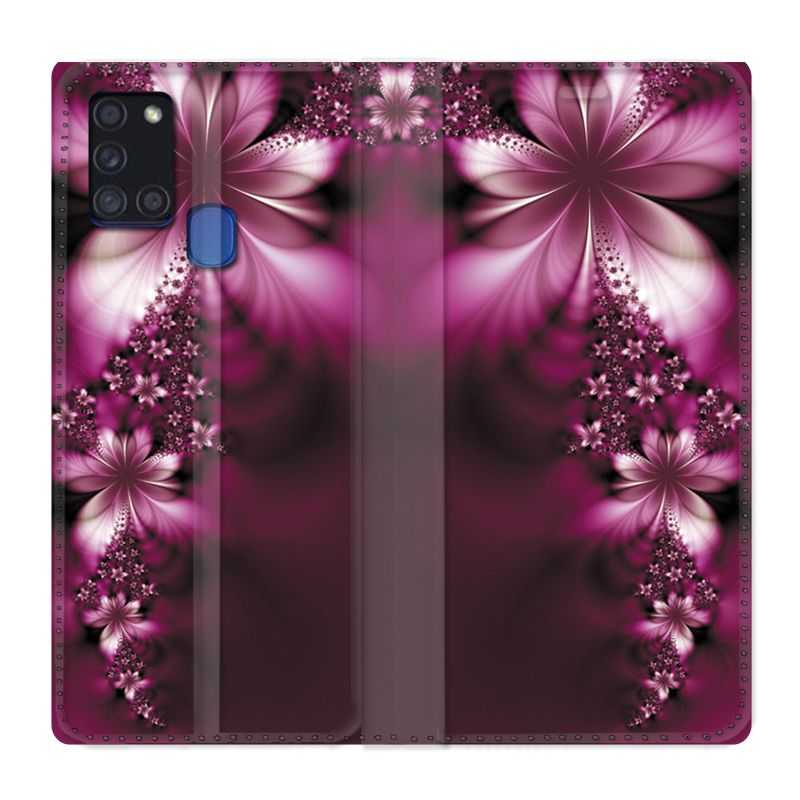 Housse cuir portefeuille pour Samsung Galaxy A21S Fleur Violette Montante
