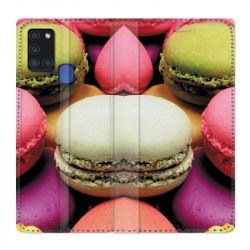 Housse cuir portefeuille pour Samsung Galaxy A21S Macaron