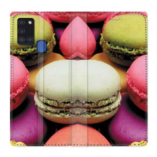 Housse cuir portefeuille pour Samsung Galaxy A21S Macaron