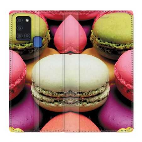 Housse cuir portefeuille pour Samsung Galaxy A21S Macaron