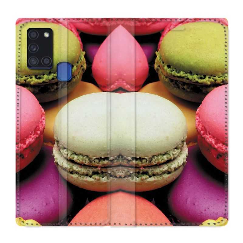 Housse cuir portefeuille pour Samsung Galaxy A21S Macaron