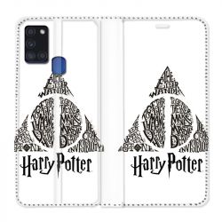 Housse cuir portefeuille pour Samsung Galaxy A21S WB License Harry Potter Triangle Blanc