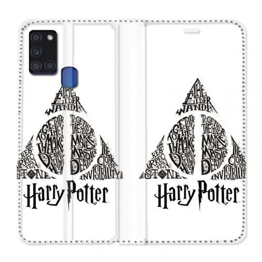 Housse cuir portefeuille pour Samsung Galaxy A21S WB License Harry Potter Triangle Blanc