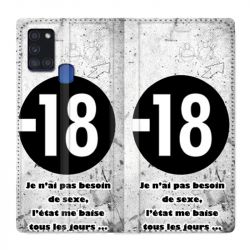 Housse cuir portefeuille pour Samsung Galaxy A21S Humour 18 Ans