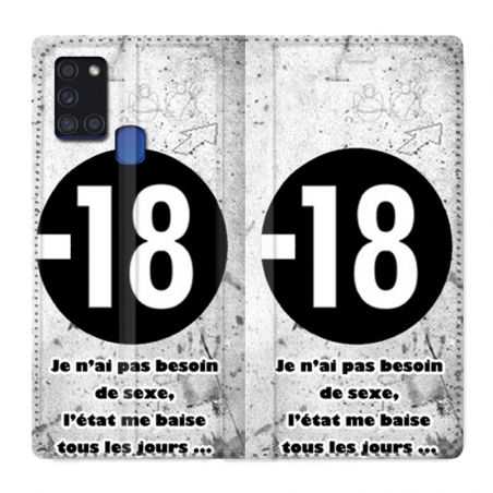 Housse cuir portefeuille pour Samsung Galaxy A21S Humour 18 Ans