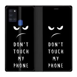 Housse cuir portefeuille pour Samsung Galaxy A21S Humour Don't Touch