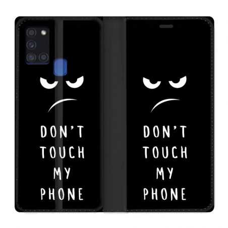 Housse cuir portefeuille pour Samsung Galaxy A21S Humour Don't Touch