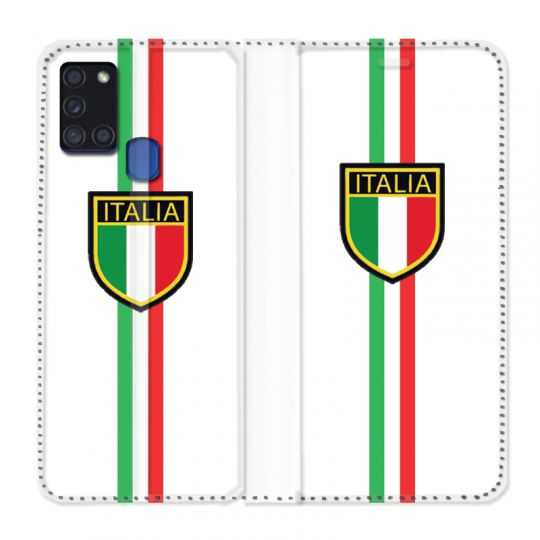 Housse cuir portefeuille pour Samsung Galaxy A21S Italie 3 Blanc