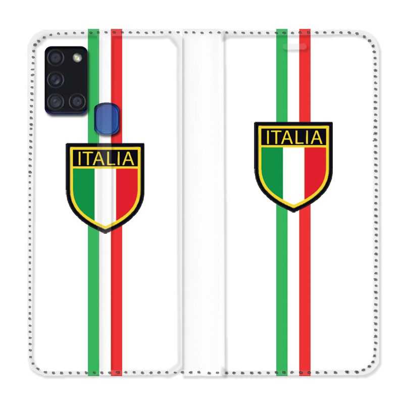 Housse cuir portefeuille pour Samsung Galaxy A21S Italie 3 Blanc