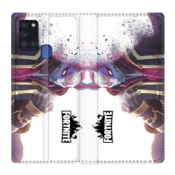 Housse cuir portefeuille pour Samsung Galaxy A21S Fortnite Blanc