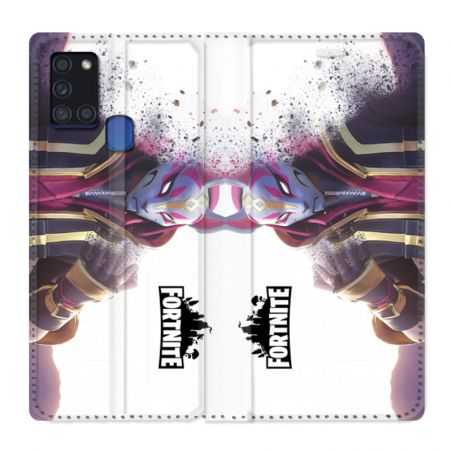 Housse cuir portefeuille pour Samsung Galaxy A21S Fortnite Blanc