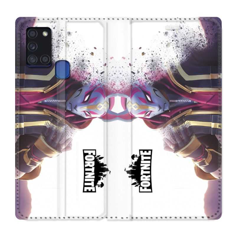 Housse cuir portefeuille pour Samsung Galaxy A21S Fortnite Blanc
