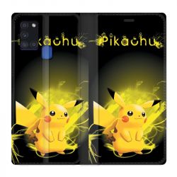 Housse cuir portefeuille pour Samsung Galaxy A21S Pokemon Pikachu Eclair