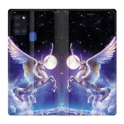 Housse cuir portefeuille pour Samsung Galaxy A21S Licorne Céleste