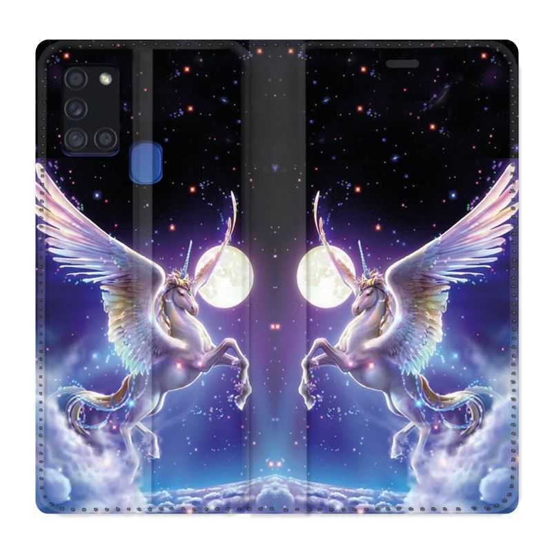 Housse cuir portefeuille pour Samsung Galaxy A21S Licorne Céleste