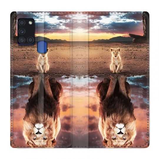 Housse cuir portefeuille pour Samsung Galaxy A21S Lion Reflet