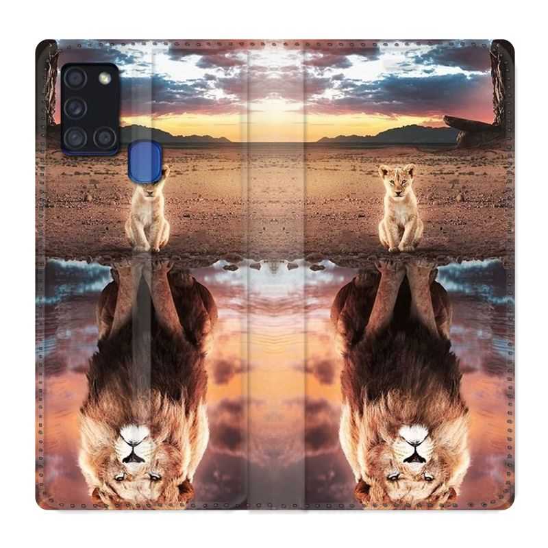 Housse cuir portefeuille pour Samsung Galaxy A21S Lion Reflet