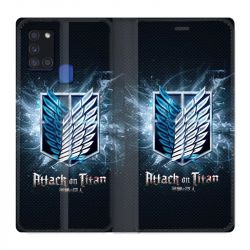 Housse cuir portefeuille pour Samsung Galaxy A21S Manga Attaque Titans Noir