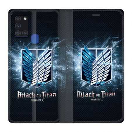 Housse cuir portefeuille pour Samsung Galaxy A21S Manga Attaque Titans Noir