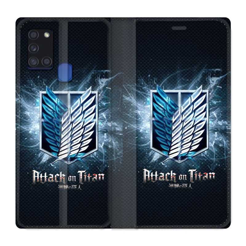 Housse cuir portefeuille pour Samsung Galaxy A21S Manga Attaque Titans Noir