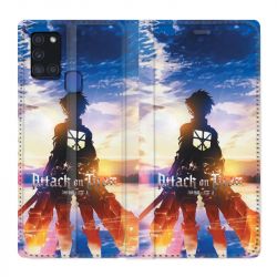 Housse cuir portefeuille pour Samsung Galaxy A21S Manga Attaque Titans Soleil