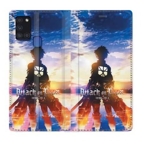 Housse cuir portefeuille pour Samsung Galaxy A21S Manga Attaque Titans Soleil