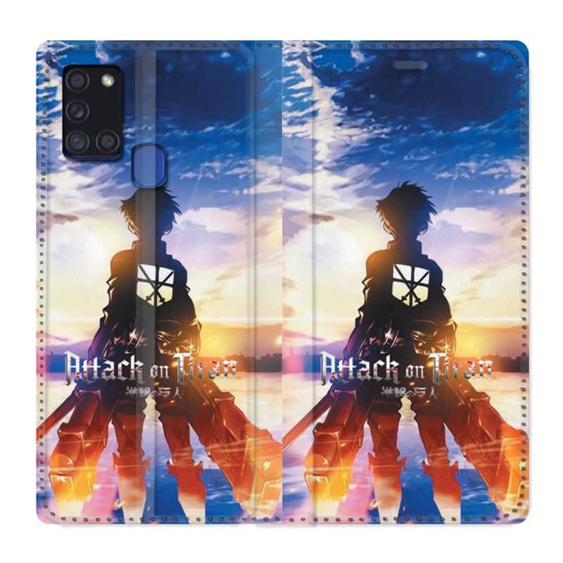 Housse cuir portefeuille pour Samsung Galaxy A21S Manga Attaque Titans Soleil
