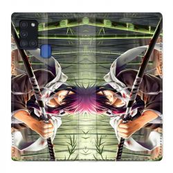 Housse cuir portefeuille pour Samsung Galaxy A21S Manga Bambou