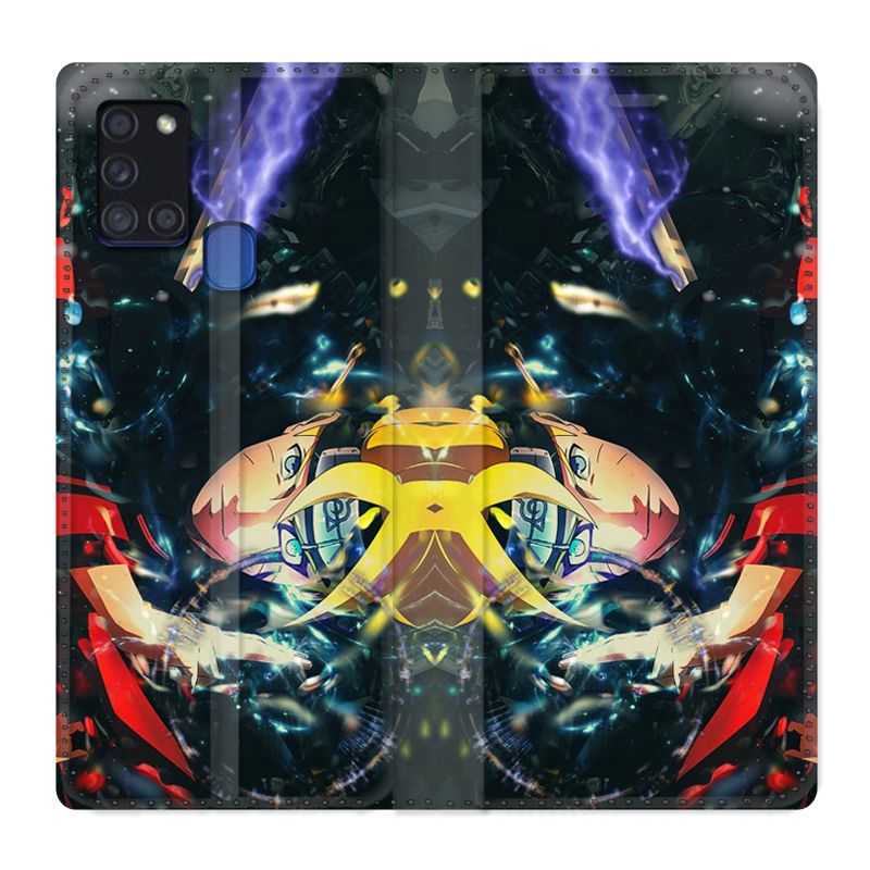 Housse cuir portefeuille pour Samsung Galaxy A21S Manga Boruto Eclair