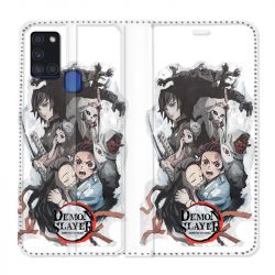Housse cuir portefeuille pour Samsung Galaxy A21S Manga Demon Slayer Blanc