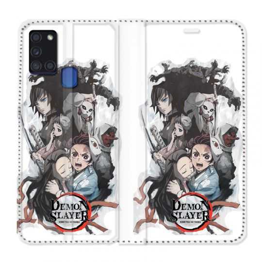 Housse cuir portefeuille pour Samsung Galaxy A21S Manga Demon Slayer Blanc