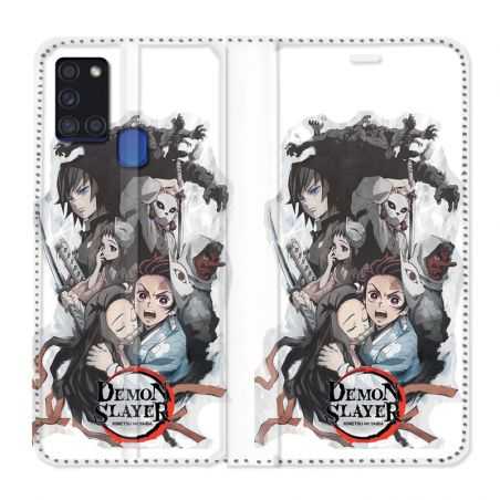 Housse cuir portefeuille pour Samsung Galaxy A21S Manga Demon Slayer Blanc