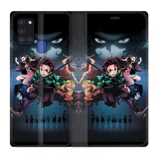 Housse cuir portefeuille pour Samsung Galaxy A21S Manga Demon Slayer Noir