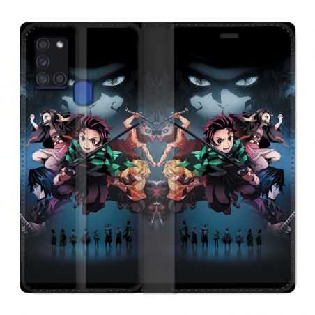 Housse cuir portefeuille pour Samsung Galaxy A21S Manga Demon Slayer Noir