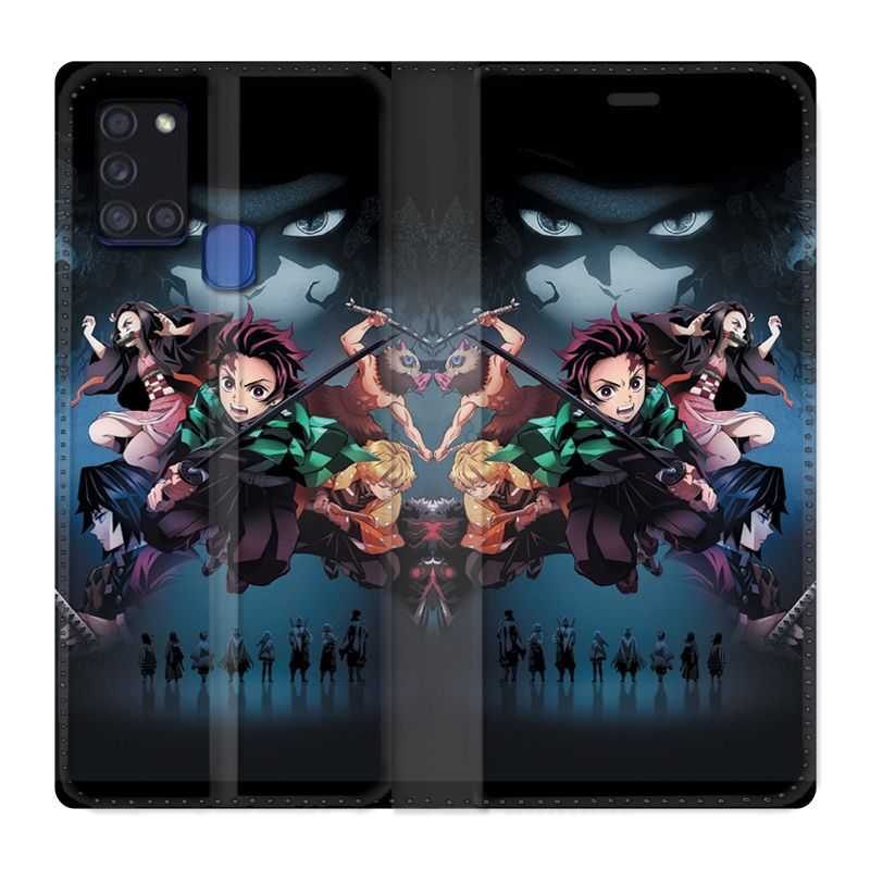 Housse cuir portefeuille pour Samsung Galaxy A21S Manga Demon Slayer Noir