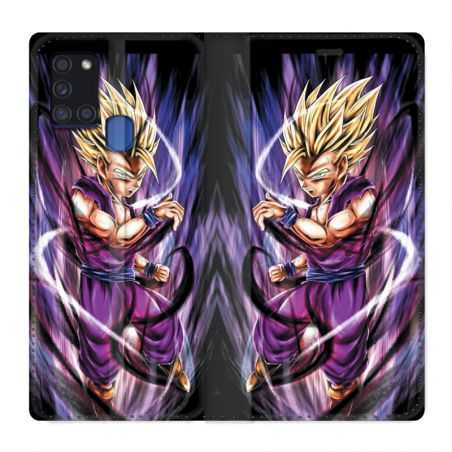 Housse cuir portefeuille pour Samsung Galaxy A21S Manga Dragon Ball Sangohan Violet