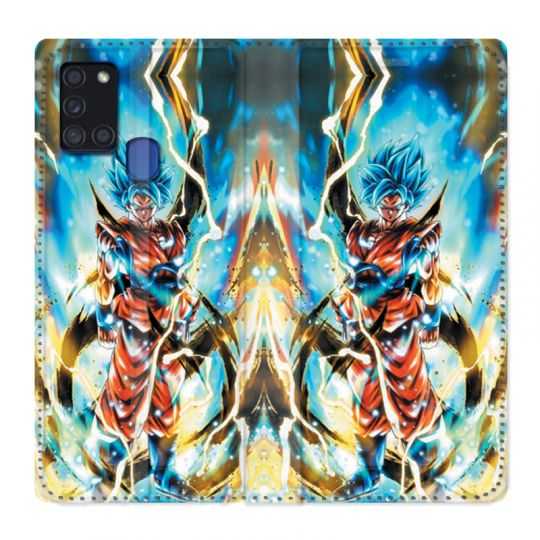 Housse cuir portefeuille pour Samsung Galaxy A21S Manga Dragon Ball Sangoku Blanc