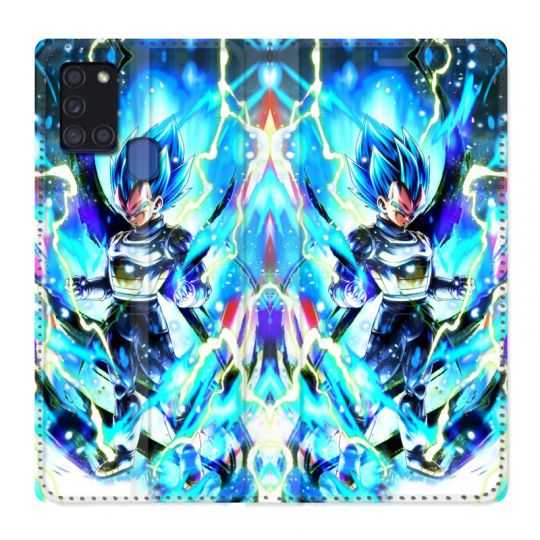 Housse cuir portefeuille pour Samsung Galaxy A21S Manga Dragon Ball Vegeta Bleu