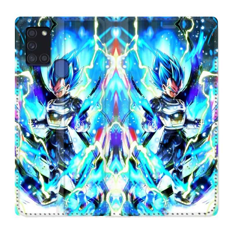 Housse cuir portefeuille pour Samsung Galaxy A21S Manga Dragon Ball Vegeta Bleu