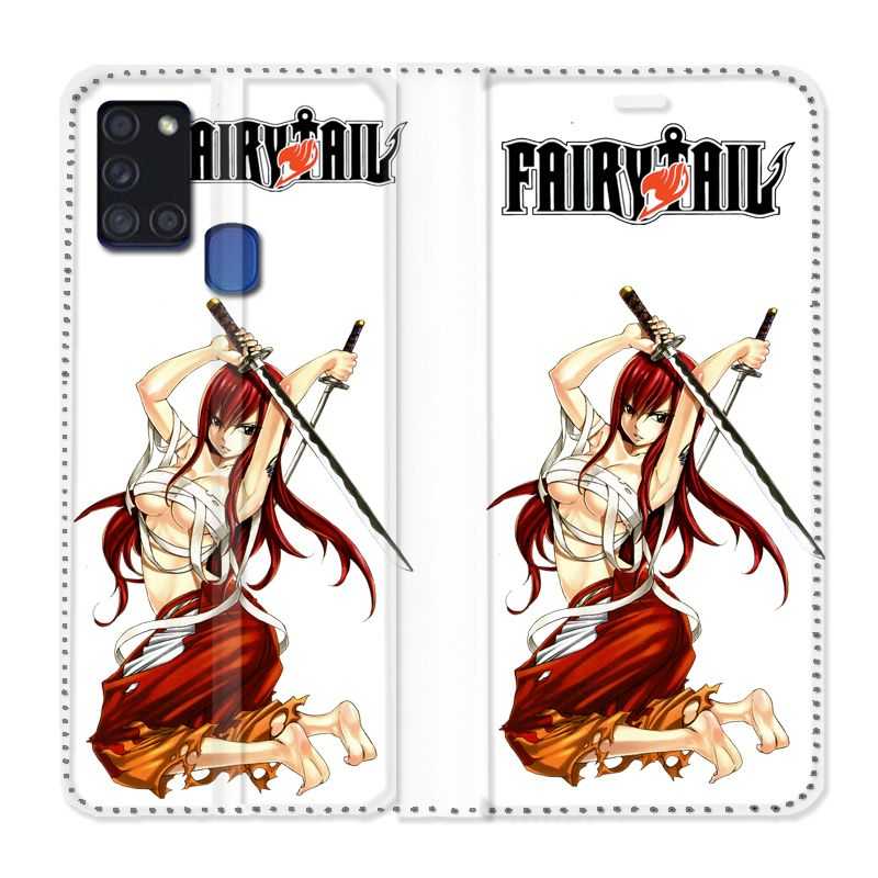 Housse cuir portefeuille pour Samsung Galaxy A21S Manga Fairy Tail Erza