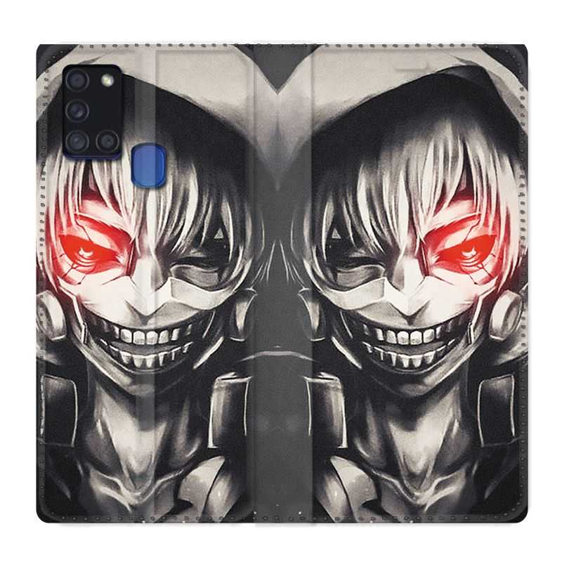 Housse cuir portefeuille pour Samsung Galaxy A21S Manga Kaneki Noir