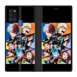 Housse cuir portefeuille pour Samsung Galaxy A21S Manga My Hero Academia Noir